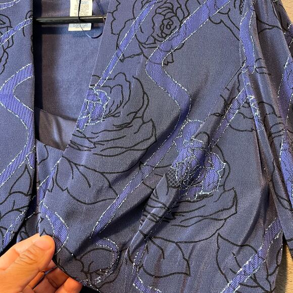 Alex Evenings 2 Piece Dress Set 8 Glitter Sparkle Modest Floral Periwinkle New - Picture 7 of 10